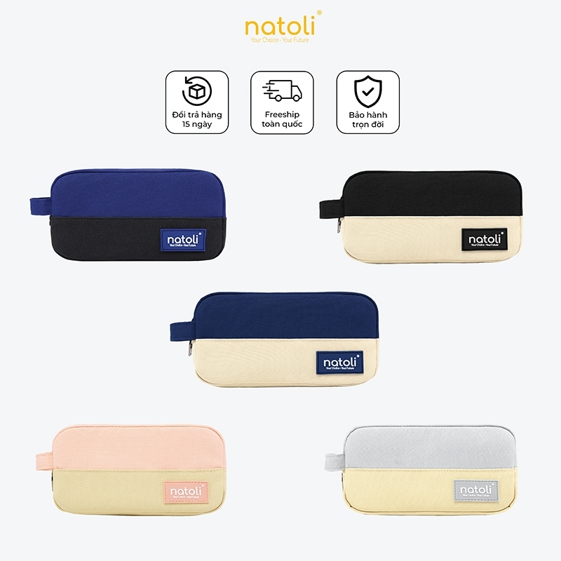 Bóp viết nhiều ngăn NATOLI, hộp bút cute chống nước đựng bút đa năng - BST Simple Duo Pen Case T23