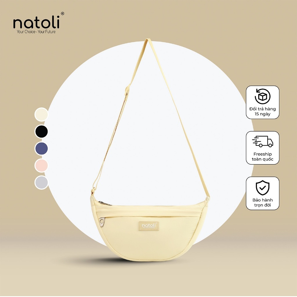 Túi đeo chéo nữ hình bán nguyệt NATOLI túi bánh bao chần bông vải dù nhăn chống nước tốt-Soft Touch Crossbag T26