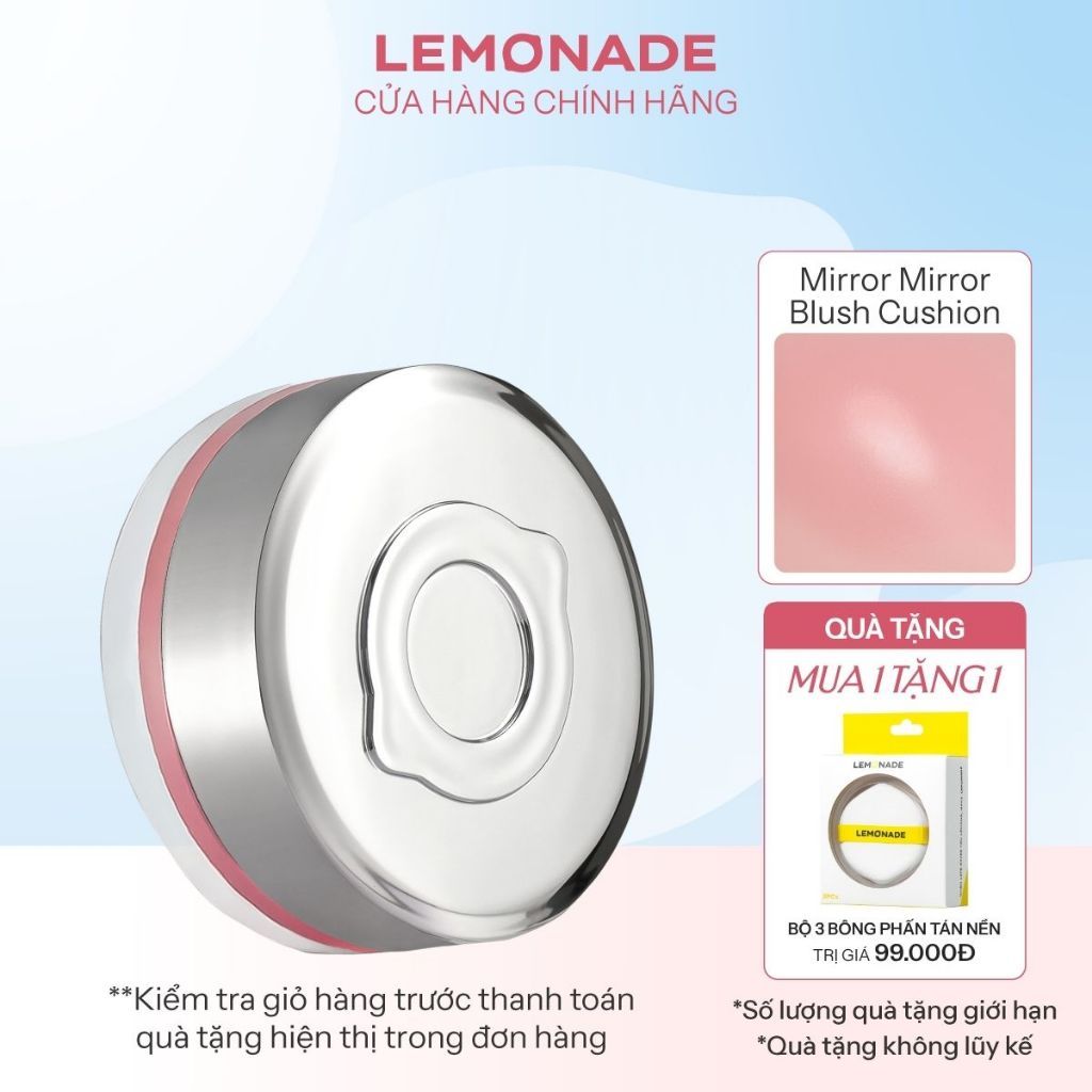 Má hồng Lemonade căng bóng dạng phấn nước thuần chay Mirror Mirror Blush Cushion 8g