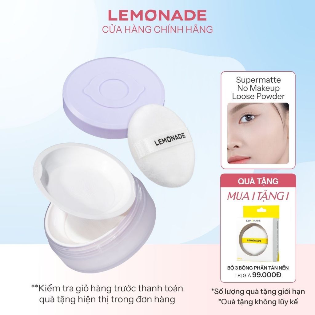 Phấn phủ mỏng nhẹ kiềm dầu thuần chay chống nắng Lemonade Supermatte NoMakeup Loose Powder 9g