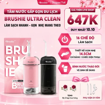 [GIÁ 607K LIVE SHOP] Tăm Nước BRUSHIE ULTRA CLEAN 16 Chế Độ Làm Sạch, Máy Tăm Nước Gấp Gọn Du Lịch Flossie, LIS