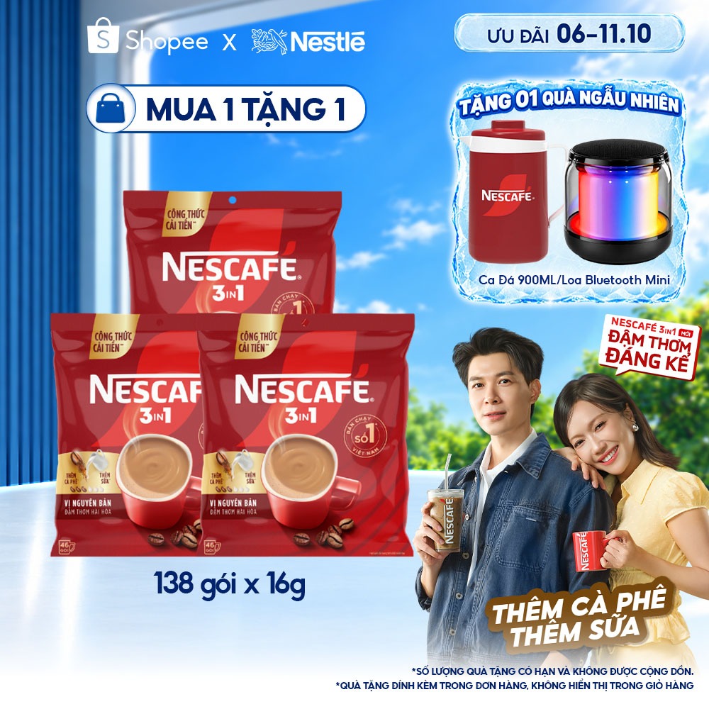 Combo 3 Bịch Cà phê Hòa tan NESCAFÉ 3IN1 VỊ NGUYÊN BẢN 46 gói Công Thức Cải Tiến - Đậm thơm hài hòa