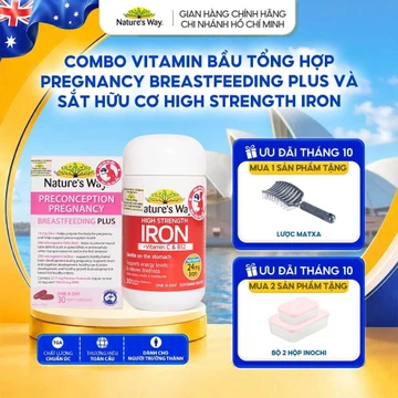 Combo Vitamin Bầu Thông Minh: Vitamin Bầu Tổng Hợp Nature's Way Pregnancy Breastfeeding Plus và Sắt Hữu Cơ Strength Iron