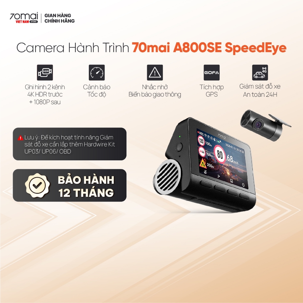Camera Hành Trình 70mai A800SE Speedeye Cảnh Báo Giao Thông Thông Minh, Giám Sát Đỗ Xe 24/7 & Ghi Hình Khẩn Cấp