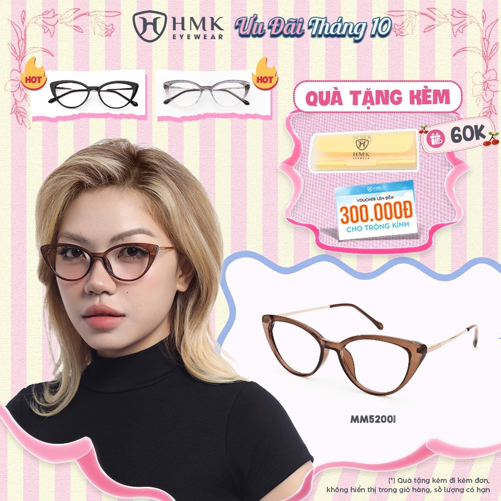 Gọng Kính Mắt Mèo HMK Eyewear Nhựa Kim Loại Cá Tính Thời Trang Nam Nữ - MM52001