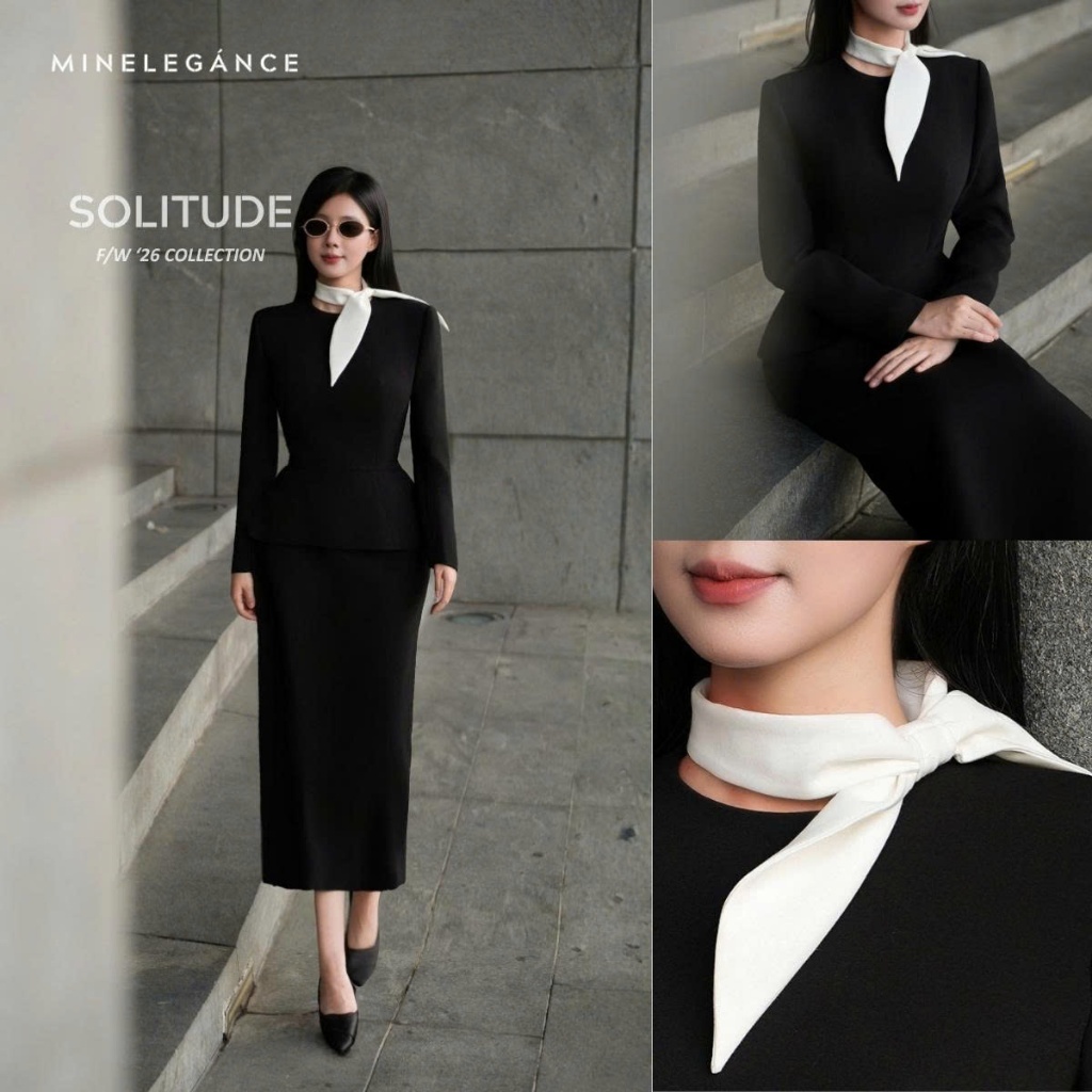 MINELEGÁNCE | SET ÁO CỔ PHỐI KHĂN & CHÂN VÁY BÚT CHÌ THANH LỊCH, SANG TRỌNG - MIN277