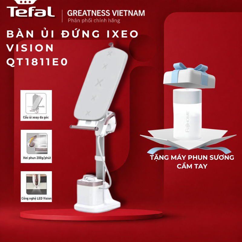 [GIÁ TỐT - HOẢ TỐC] Bàn ủi hơi nước đứng Tefal IXEO Vision QT1811E0 - 5 Góc Ủi Linh Hoạt - Bảo Hành Chính Hãng 2 Năm