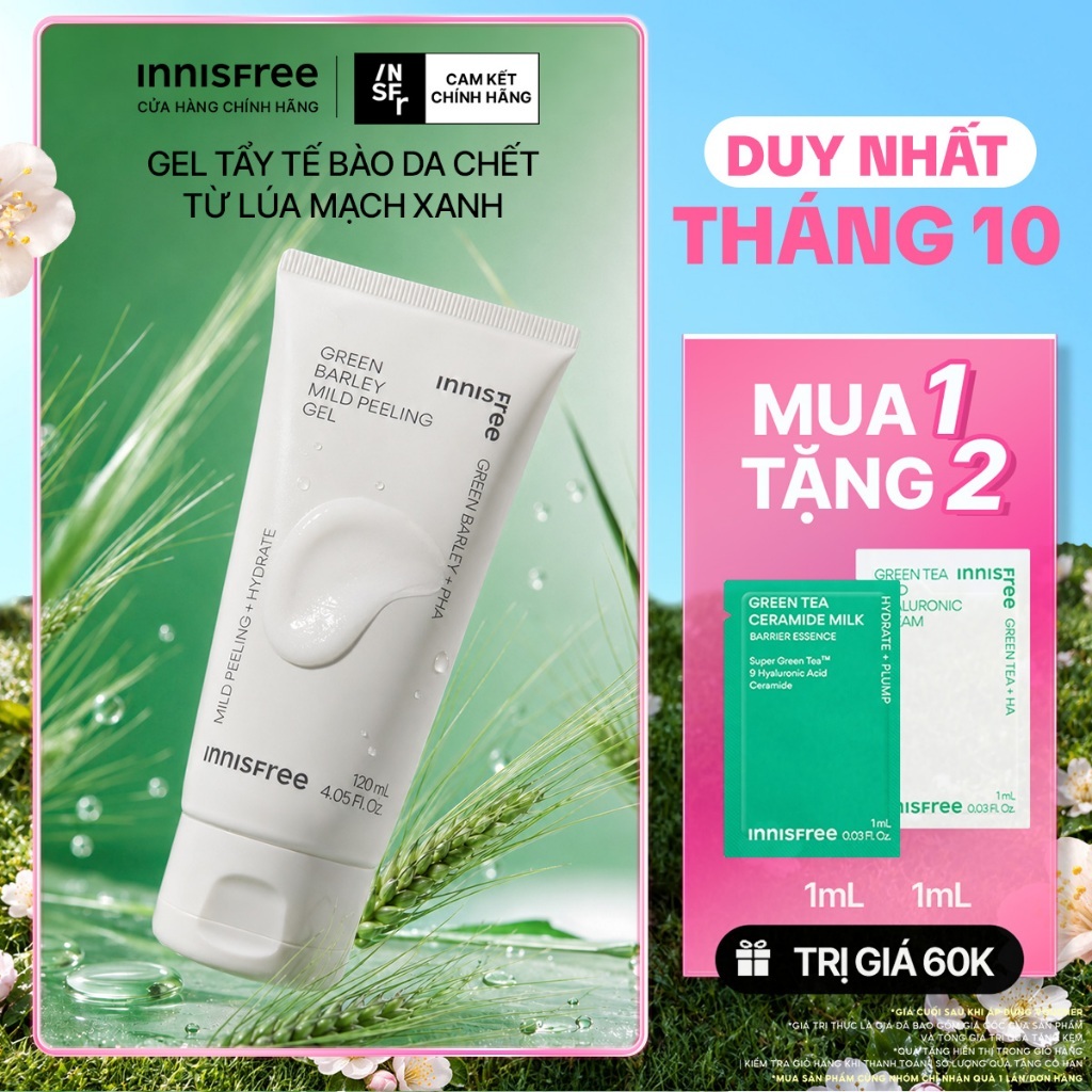 Gel tẩy tế bào da chết từ lúa mạch xanh innisfree Green Barley Mild Peeling Gel 120ml