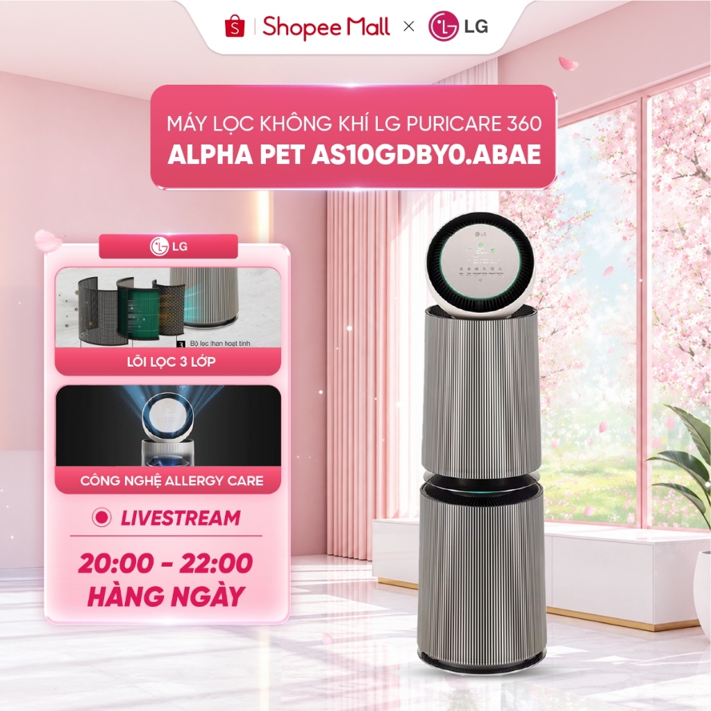 Máy lọc không khí LG PuriCare 360 Alpha PET AS10GDBY0.ABAE, lọc sạch lông thú cưng, Công nghệ UVnano và ion âm