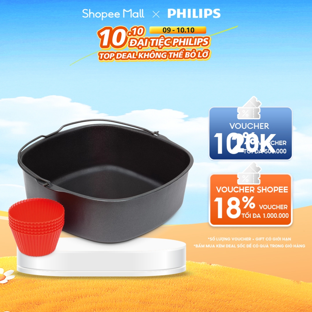 Bộ Phụ Kiện Khay Lót Chiên Nướng 1.3L Cho Nồi Chiên Không Dầu (Tặng Kèm Đế Silicon) Philips HD9925/01