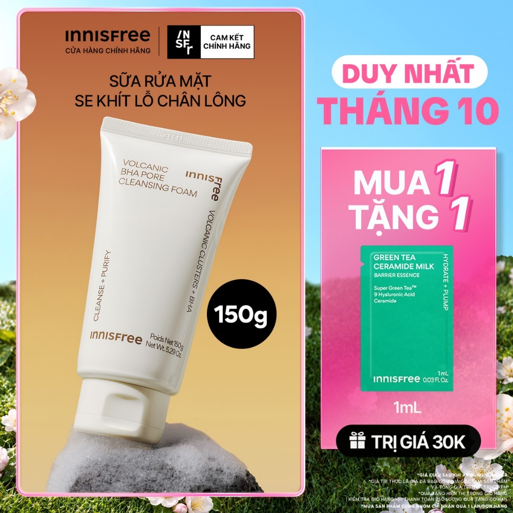 Sữa rửa mặt tro núi lửa sạch sâu se khít lỗ chân lông INNISFREE Volcanic Pore BHA Cleansing Foam 150g