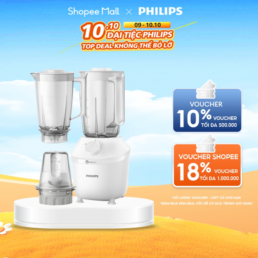Máy xay sinh tố PHILIPS HR2041/50 | 450W |xay nhuyễn trong 45s - Hàng Chính Hãng