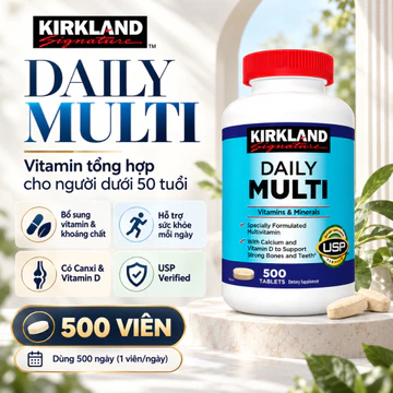 Vitamin Tổng Hợp Kirkland Signature Daily Multi 500 Viên, Bổ Sung Biotin Vitamin C E Kẽm Cho Người Lớn