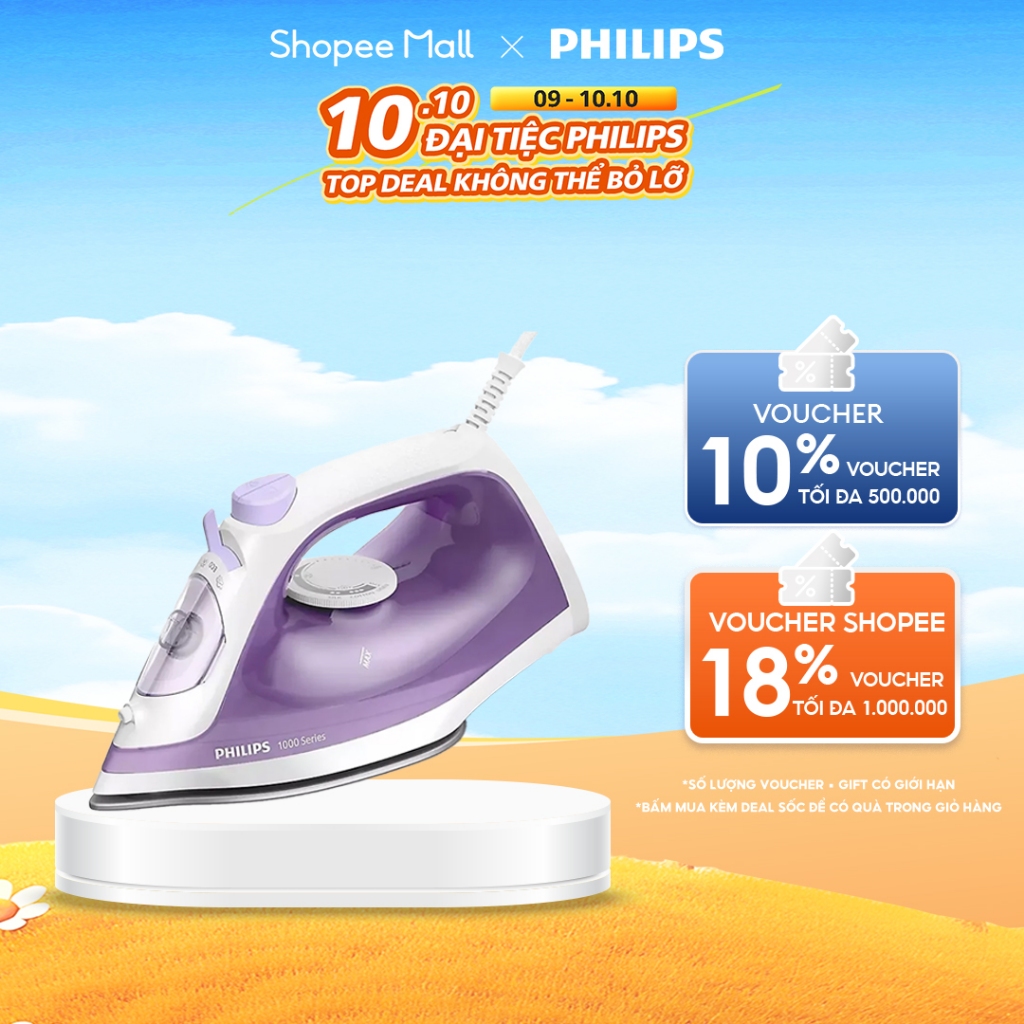 BÀN ỦI HƠI NƯỚC Philips DST1040/30 | 2000W | mặt đế chống dính - Hàng Chính Hãng