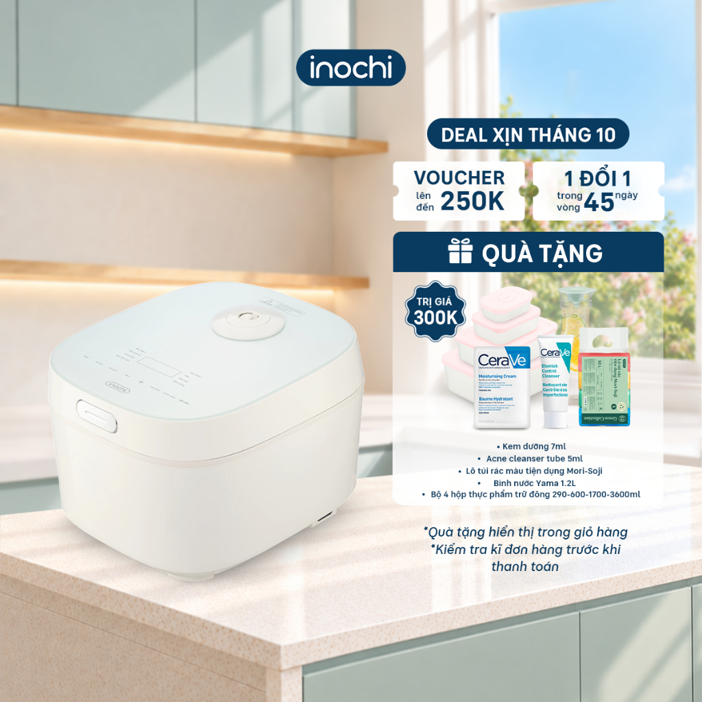 Nồi Cơm Điện Inochi Akiba AS-WF40SG Màu Trắng |Dung tích 1.8L | Thiết Kế Tối Giản Sang Trọng, Chế Độ Hẹn Giờ Nấu Tự Động