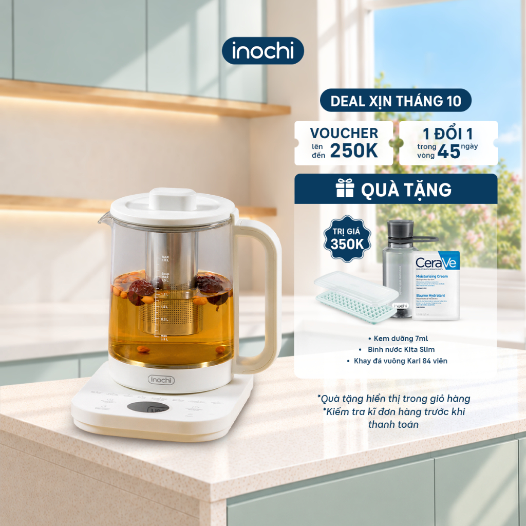 Inochi Ấm đun đa năng Akiba 1,8L -  Nấu Trà, Chưng Yến, Hầm Súp, Giữ Ấm