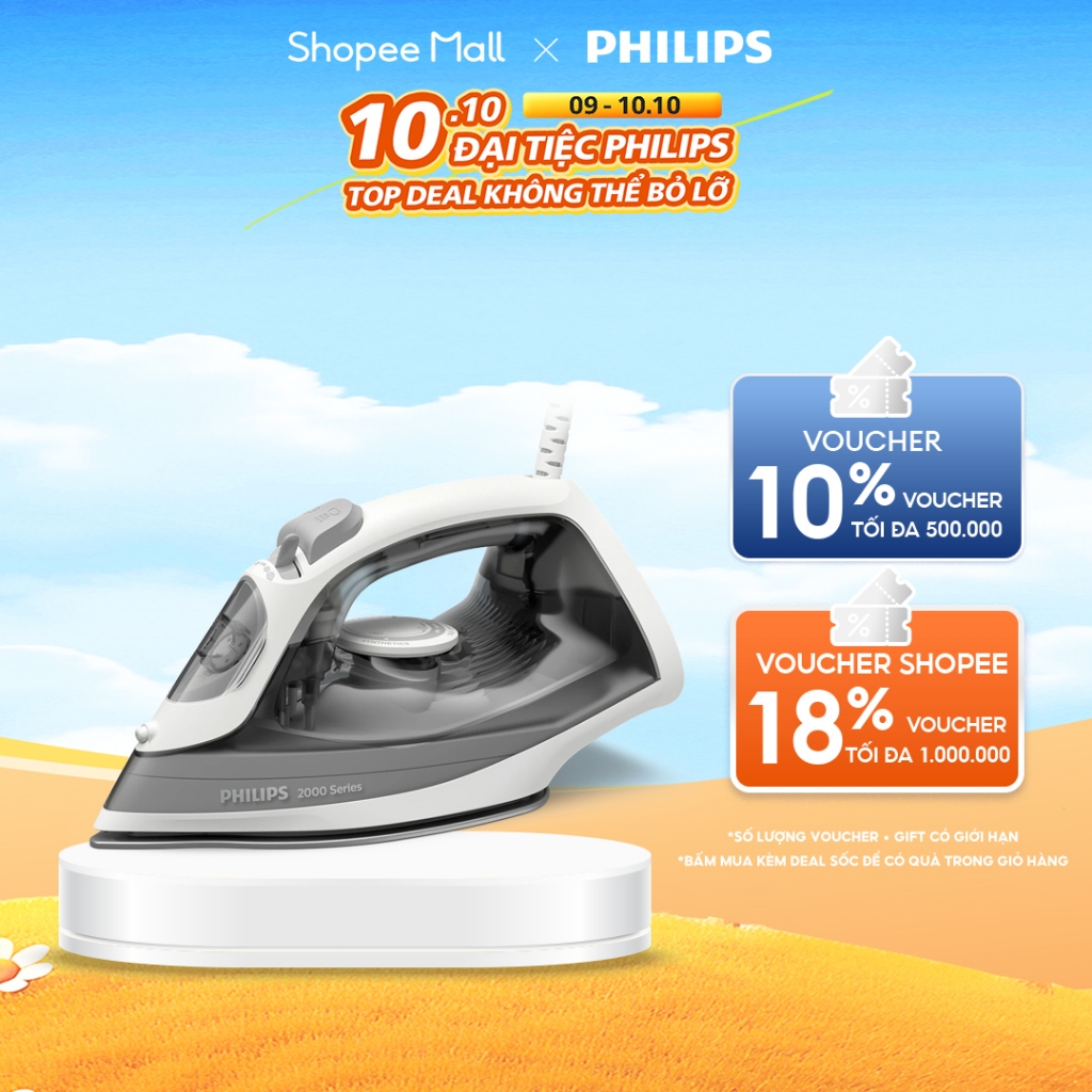 Bàn Ủi Hơi Nước Philips DST2020/80 | 2000W| mặt đế ceramic - Hàng Chính Hãng