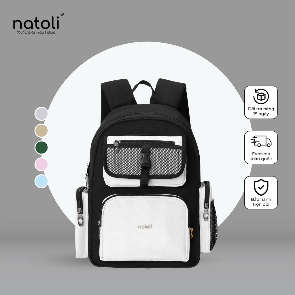 Balo local brand học sinh hàn quốc thương hiệu NATOLI chất vải canvas thời trang chống nước dày dặn ICON BACKPACK B13