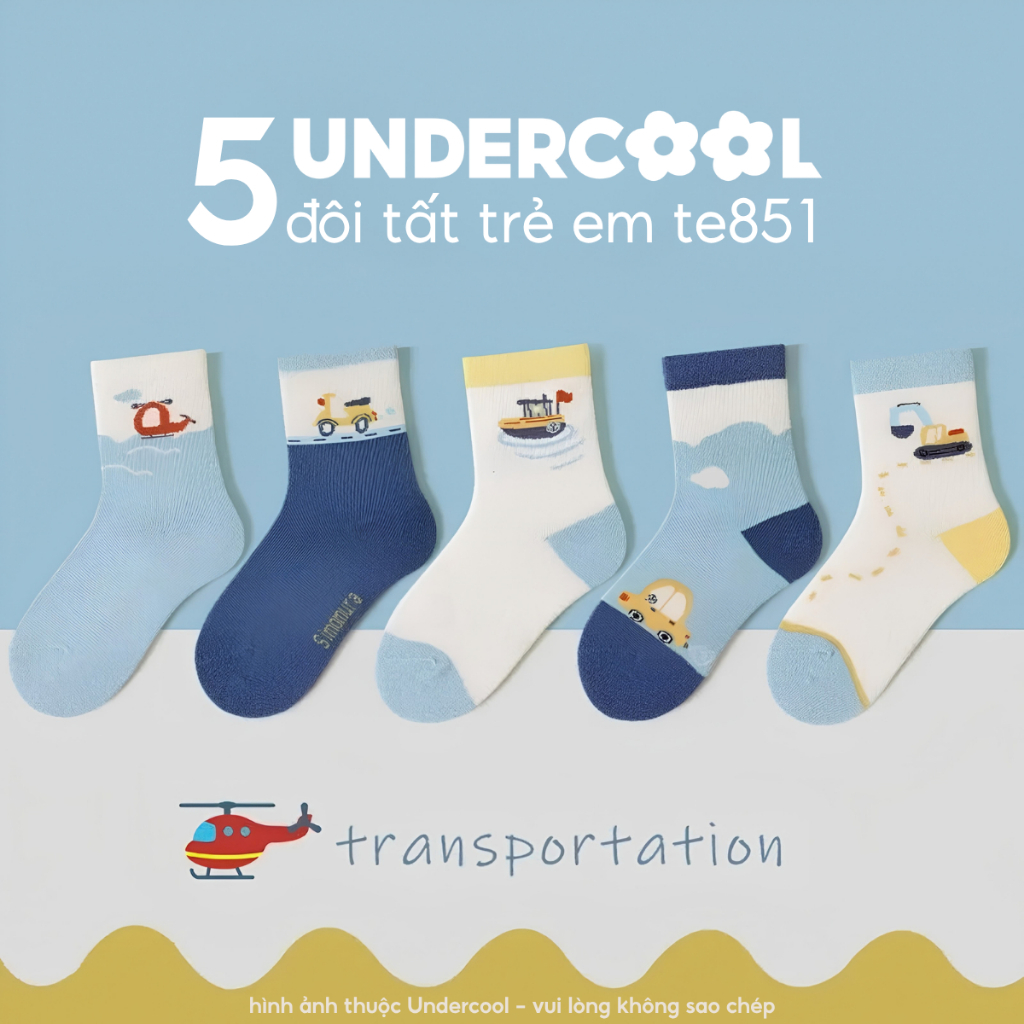 Set 5 đôi tất trẻ em cotton cổ cao -  Chất mềm mịn thoáng - từ 1- 12 tuổi - Tổng hợp BST tất TE UNDERCOOL