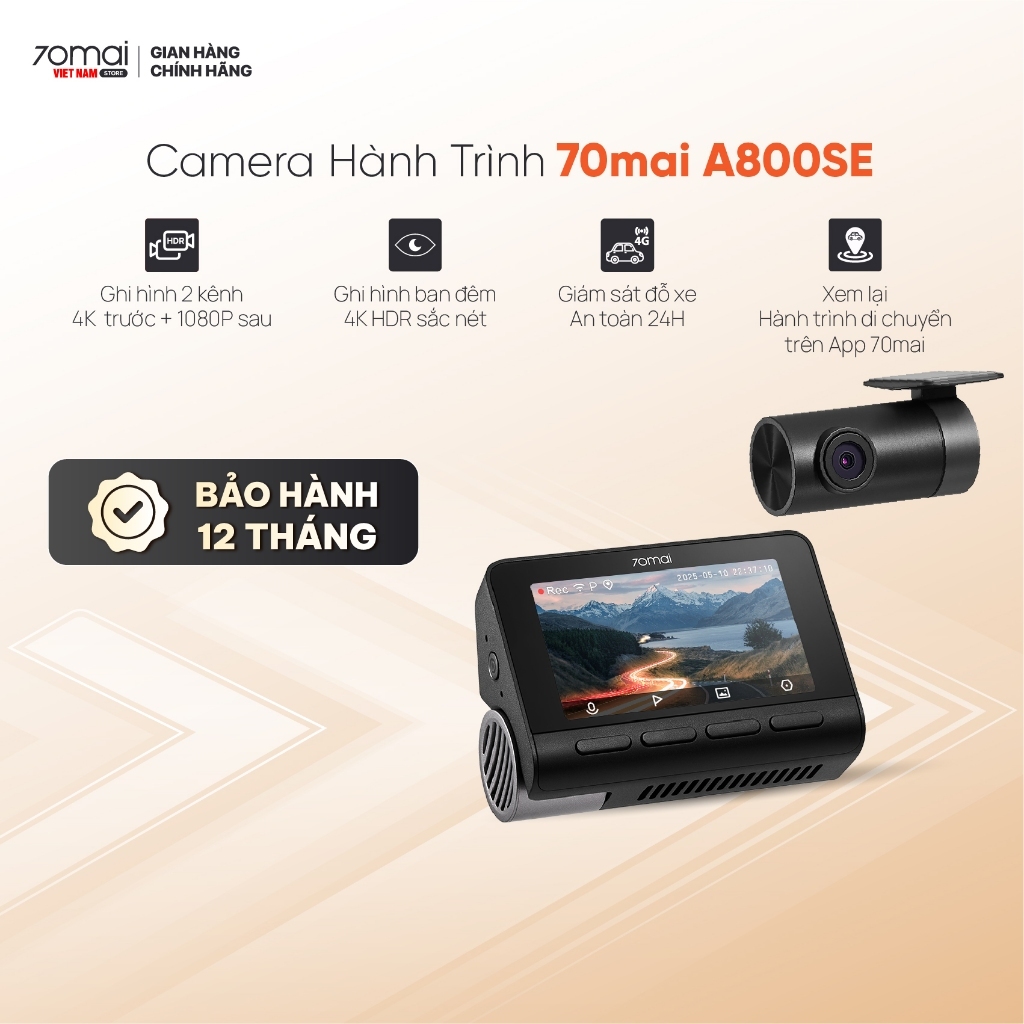 Camera hành trình 70mai A800SE độ phân giải 4K HDR, ghi hình 2 kênh trước sau, phiên bản Quốc Tế