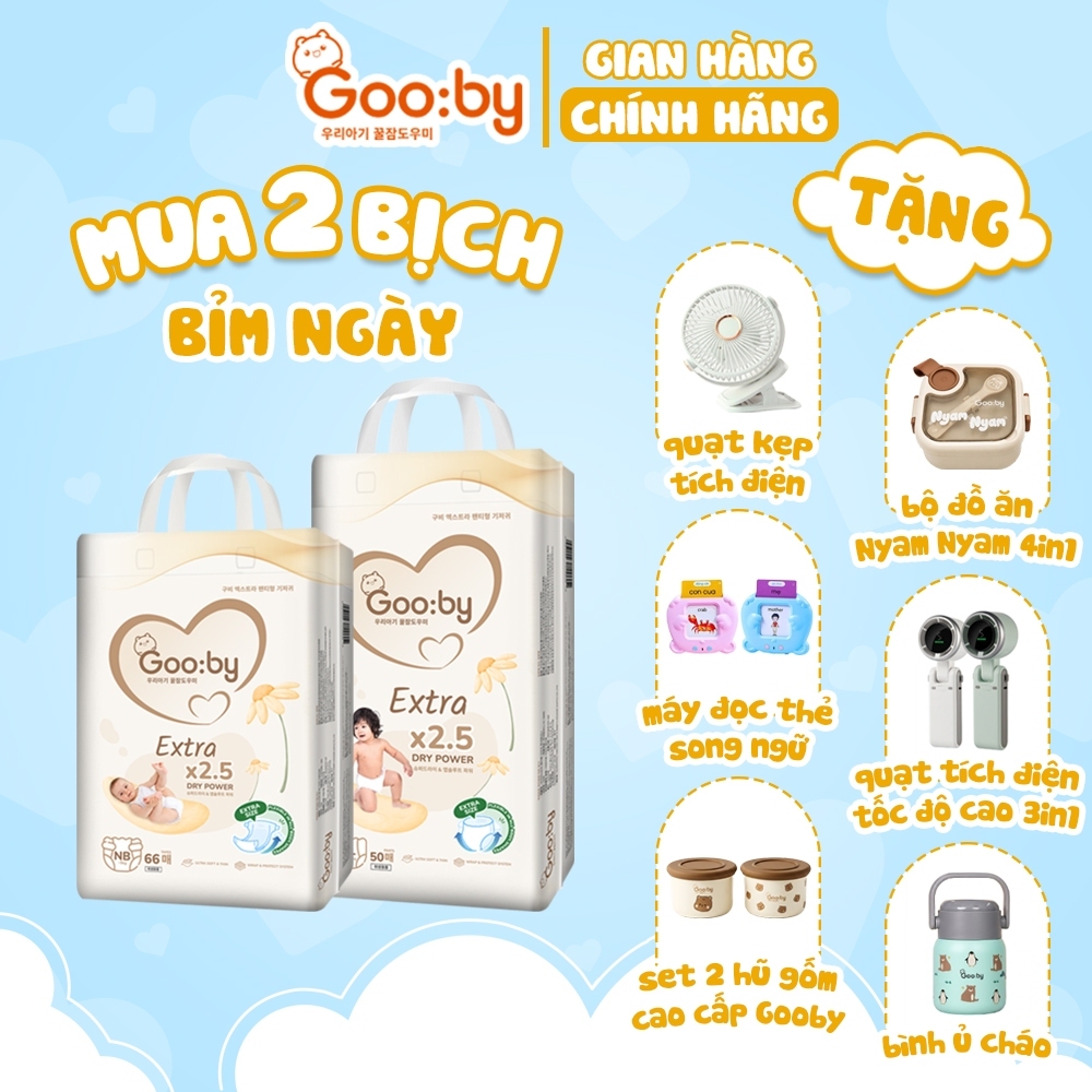 (Combo quà) 2 Bịch Tã/bỉm Gooby Extra mềm mại, chống tràn, siêu thấm hút đủ size cho bé 4-30KG