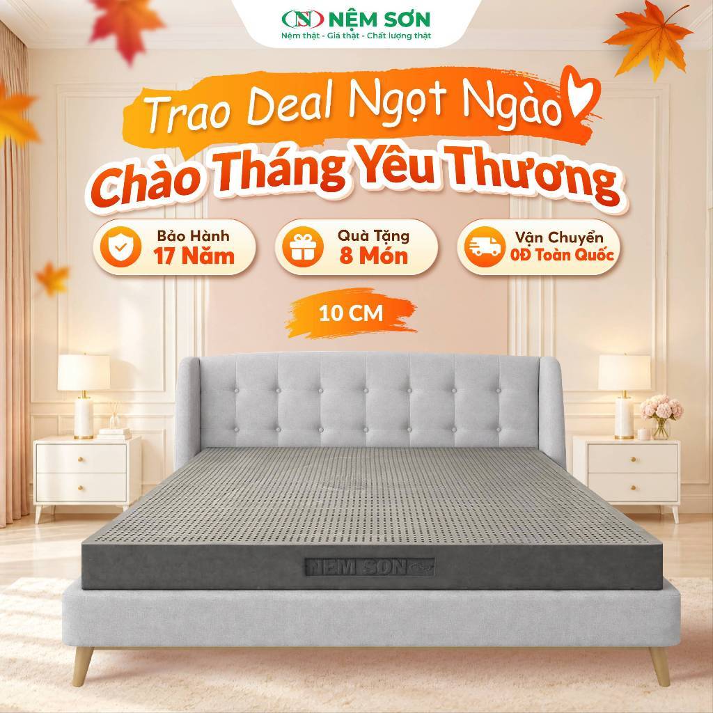 [Mua 1 Tặng 8] - Nệm cao su thiên nhiên nguyên khối than hoạt tính – Dày 10cm  – Bảo hành 17 năm