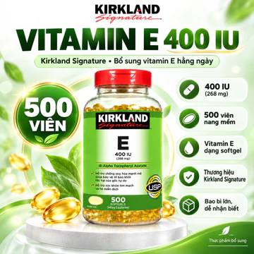 Viên Uống Vitamin E Kirkland Signature 400 IU – Bổ Sung Vitamin E, Hỗ Trợ Chống Oxy Hóa & Làm Đẹp Da – 500 Viên