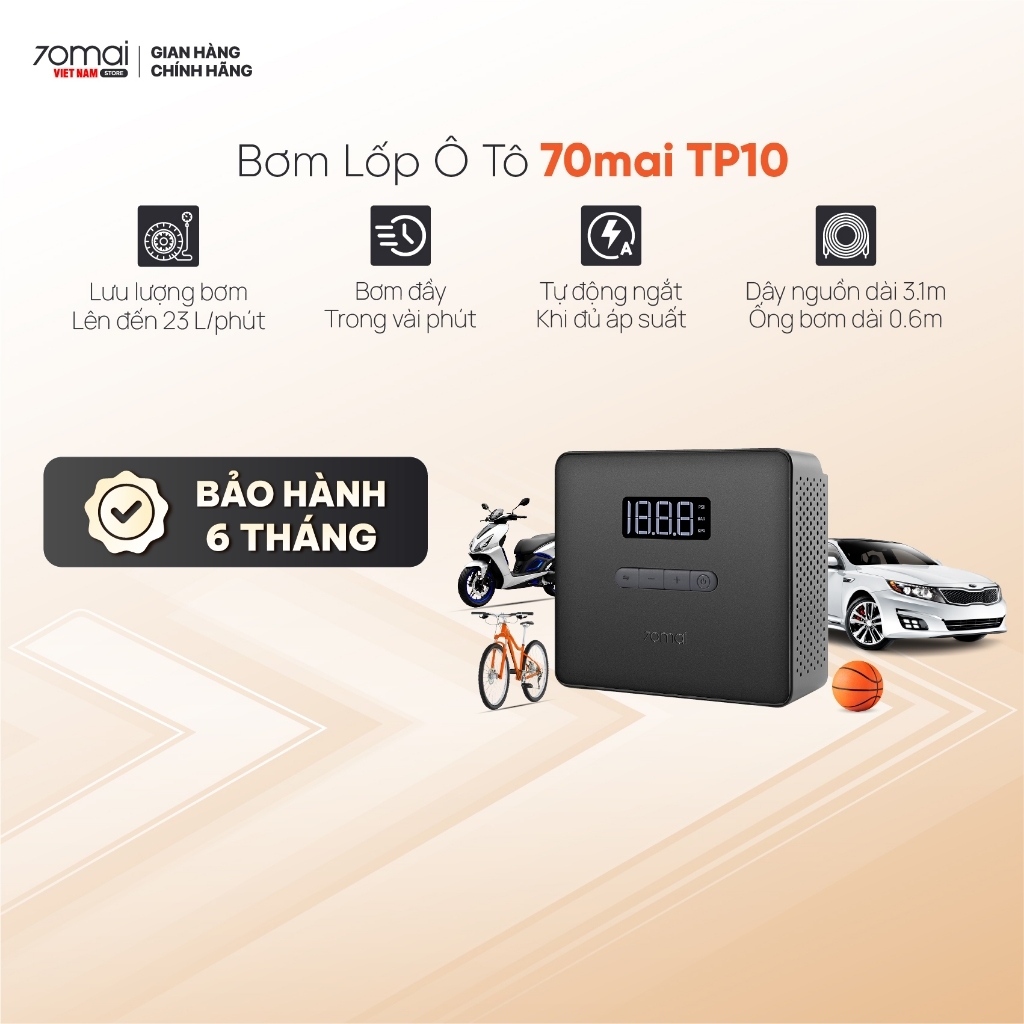 Bơm lốp ô tô 70mai TP10 Bơm Nhanh Chuẩn Áp Suất Nhỏ Gọn Tiện Lợi Khi Sử Dụng