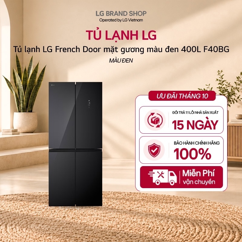 [Chỉ giao miền Nam/Bắc] Tủ lạnh LG French Door mặt gương màu đen 400L F40BG