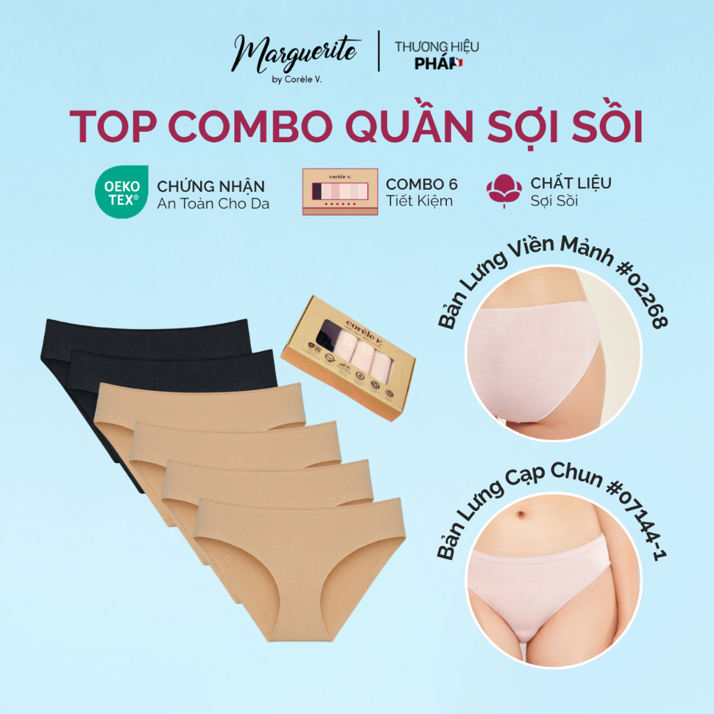 [COMBO 6 QUẦN LÓT MODAL] quần lót nữ sợi sồi lưng vừa, 07144-1 cạp chun & 02268 viền mảnh, chuẩn OEKO-TEX | CORÈLE