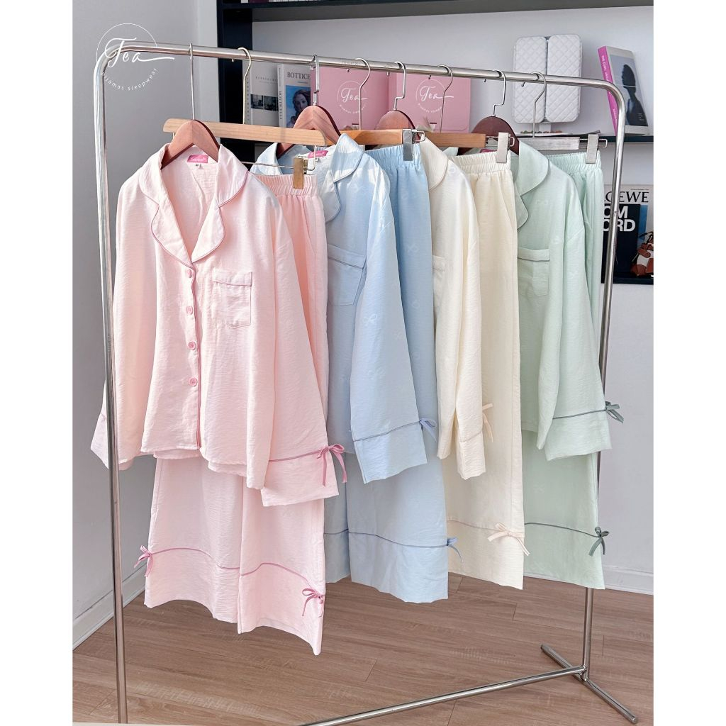 [FORM RỘNG] Bộ mặc nhà Pyjama chất đũi mềm TEA họa tiết hoa im chìm 4 màu pastel xinh xắn DÀI