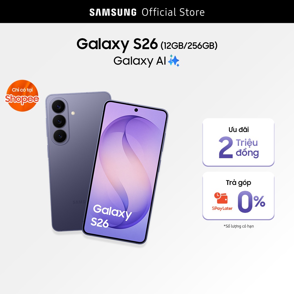 Điện thoại Samsung Galaxy S26, 12GB/256GB, Customized AP, AI Phone, Photo Assist, Creative Studio, 50MP Camera, 4300mAh