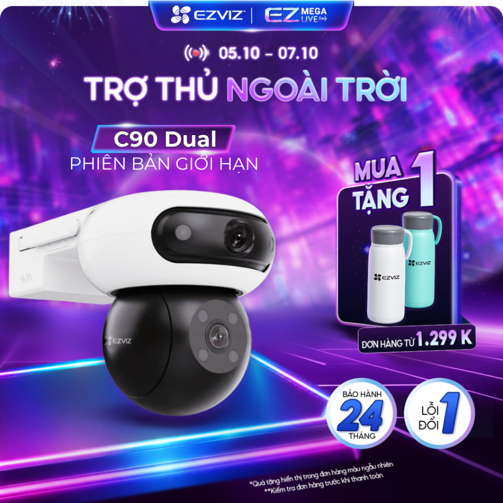Camera WIFI EZVIZ C90 2K+ & 2K+ Ống Kính kép, Báo động bằng còi & đèn chớp, Phát hiện người và xe-Bản độc quyền của H90