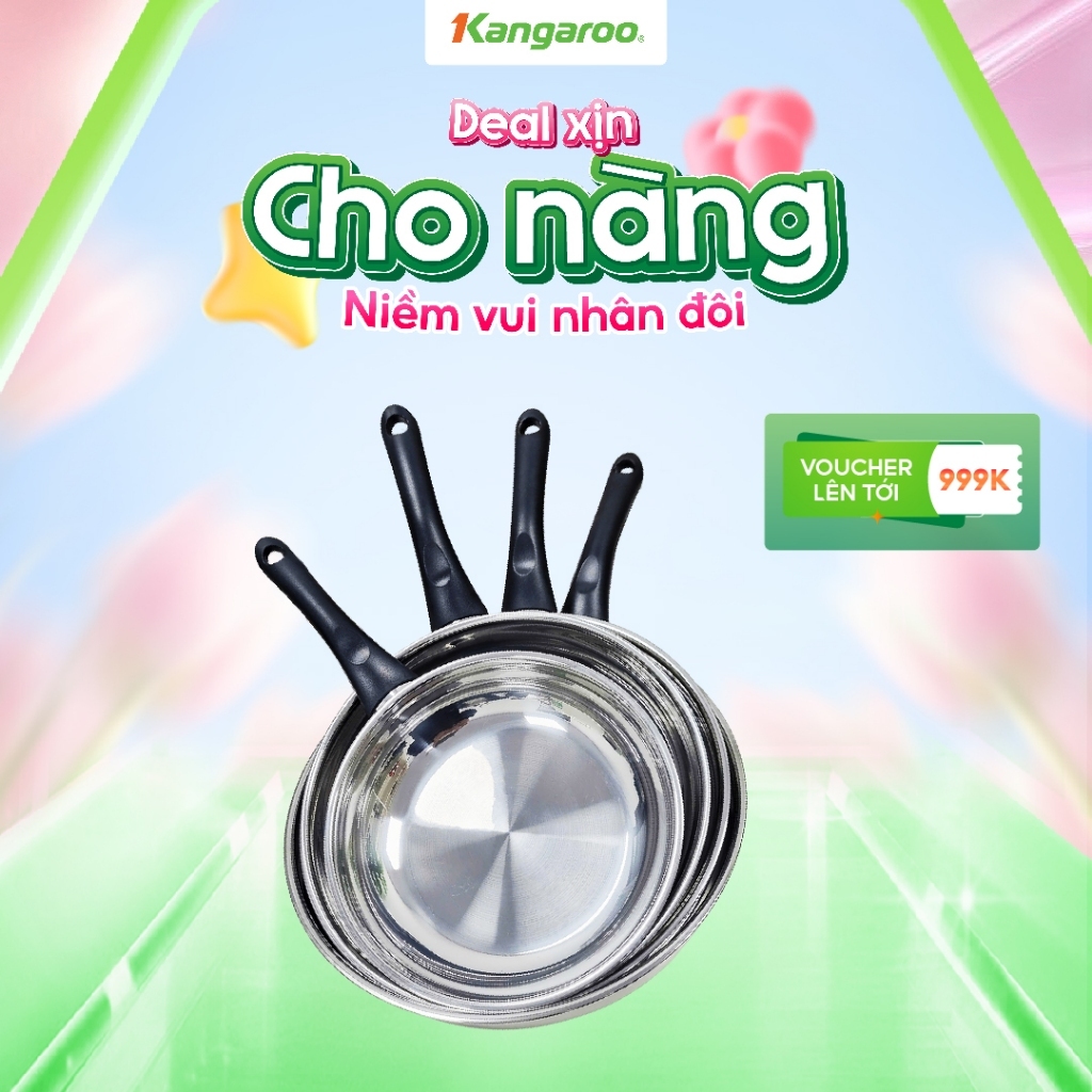 Chảo inox đa lớp đáy chống dính tự thân Kangaroo KGFPSE các size 20-24-26-28cm - Inox 201