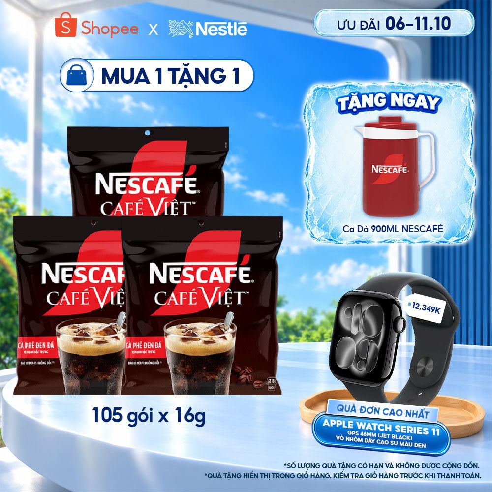 Combo 3 Bịch Cà phê đen Hòa tan NESCAFÉ CAFE VIỆT Vị Mạnh đặc trưng (Túi 35 gói x 16g)