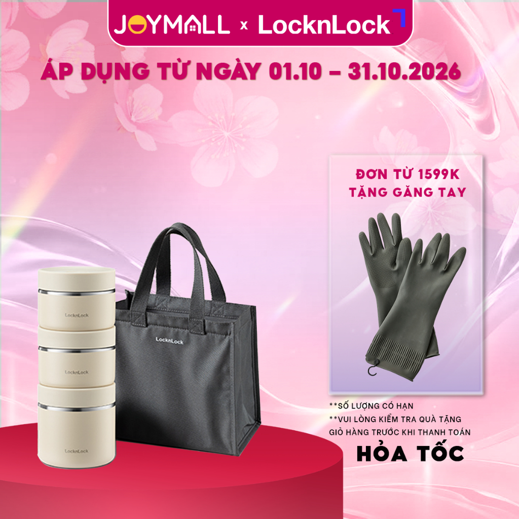 Bộ 3 Hộp Cơm Giữ Nhiệt LocknLock Lunch Box LHC8052S02 1.1L, Chính Hãng, Có Túi, Muỗng Đũa - JoyMall