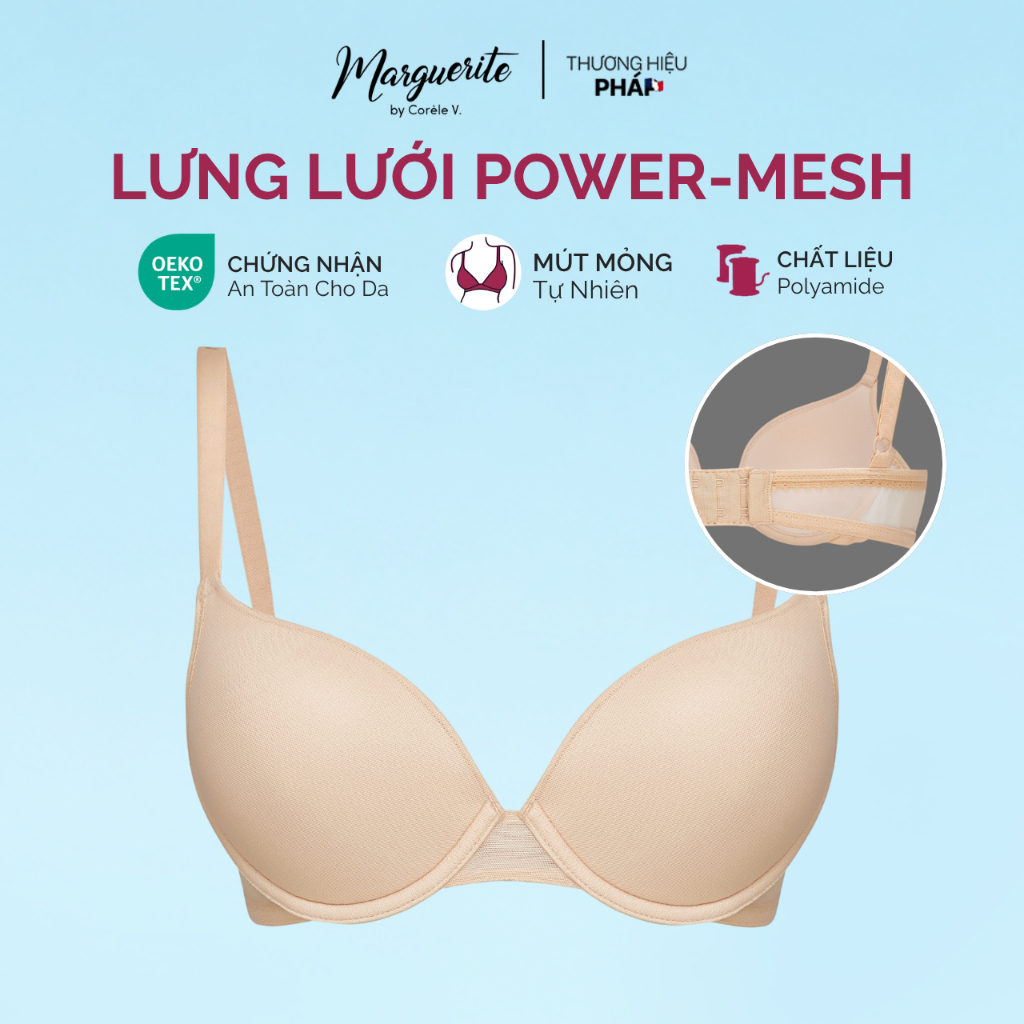 [BẢN CẢI TIẾN] Áo ngực nữ mút mỏng có gọng lưng phối lưới power-mesh nâng ngực tự nhiên, chuẩn OEKO-TEX|CORÈLE 30145-1