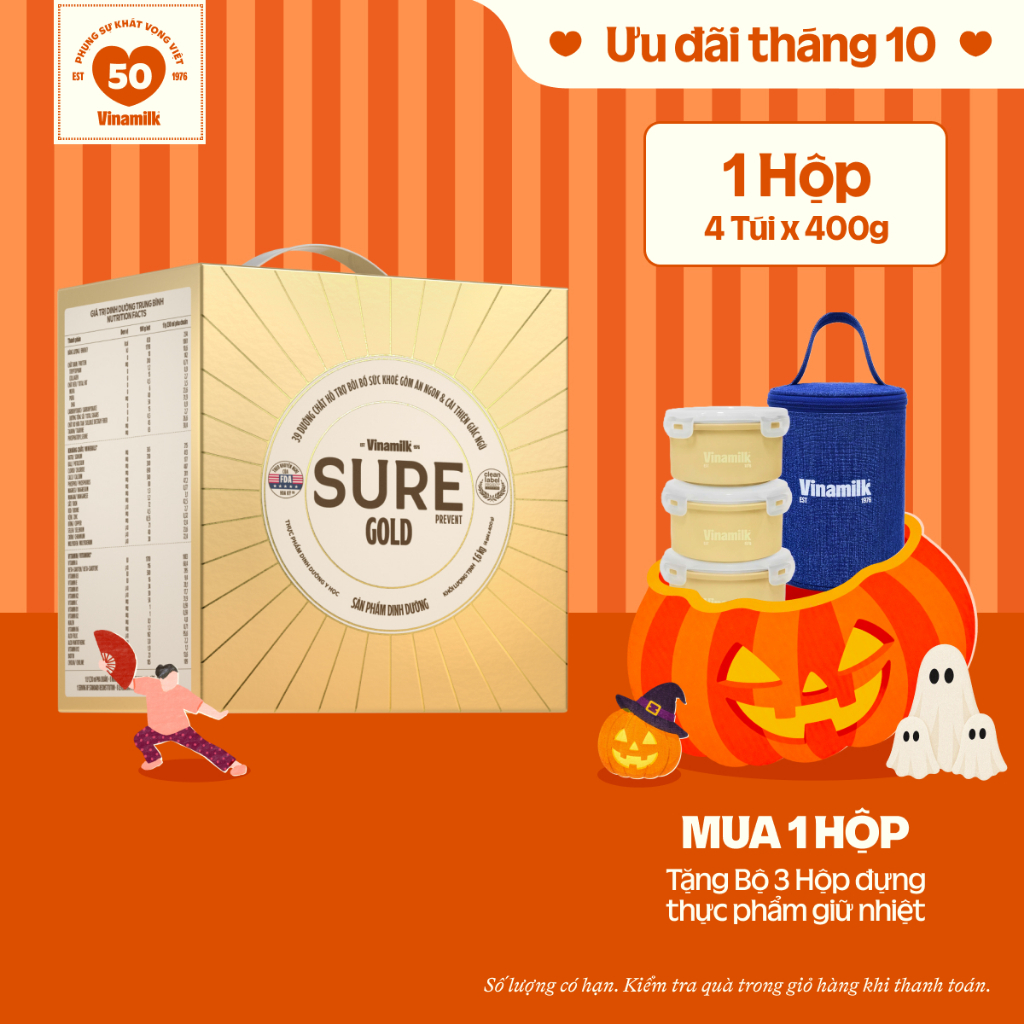 Sữa bột cho người lớn tuổi Vinamilk Sure Prevent 1600g (4 túi x 400g) - Hộp giấy