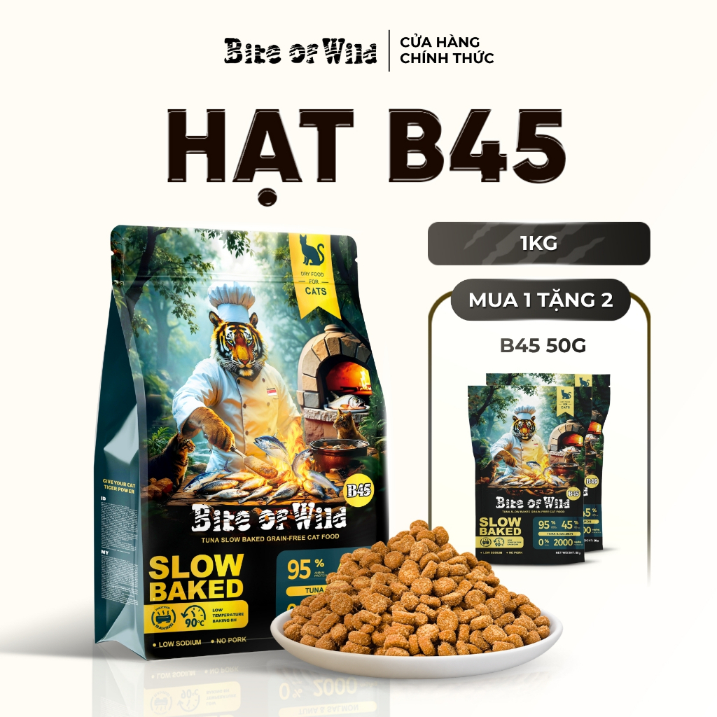 Thức Ăn Cho Mèo Bite Of Wild B45 Gói 1KG, 45% Độ Đạm, Không Chứa Ngũ Cốc, Cho Mèo Mọi Lứa Tuổi