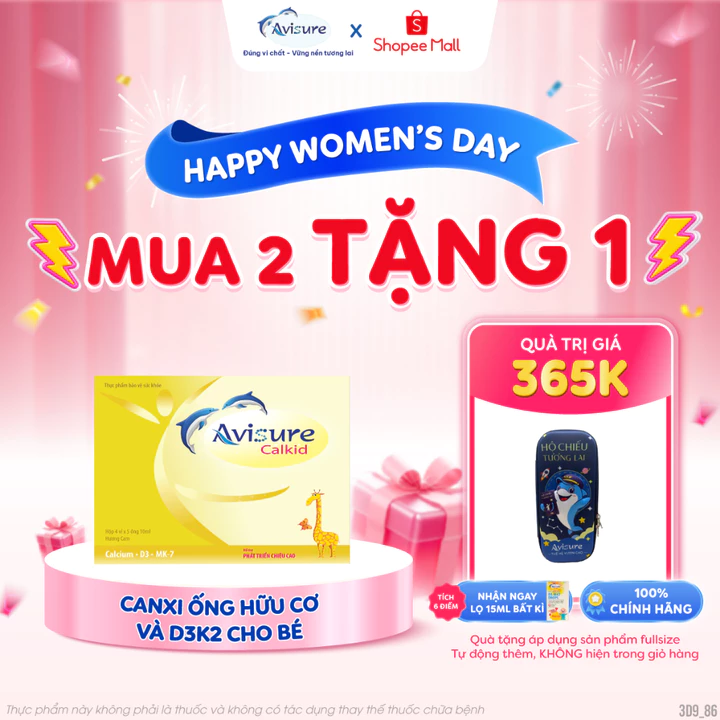 Canxi cho bé Avisure Calkid bổ sung canxi hữu cơ và D3 giúp trẻ cao lớn vượt trội 30 ống