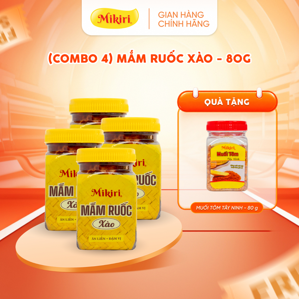 Combo 4 Hũ Mắm Ruốc Xào Mikiri 80g Thơm Ngon, Ăn Liền - Chấm Trái Cây, Ăn Cơm, Tặng 1 Muối Tôm Tây Ninh