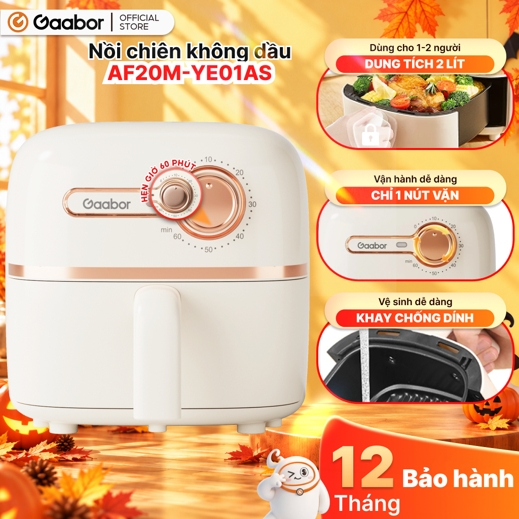Nồi chiên không dầu mini 2L Gaabor AF20M-YE01S công suất 900W nóng nhanh nhỏ gọn giá rẻ văn phòng nhà trọ