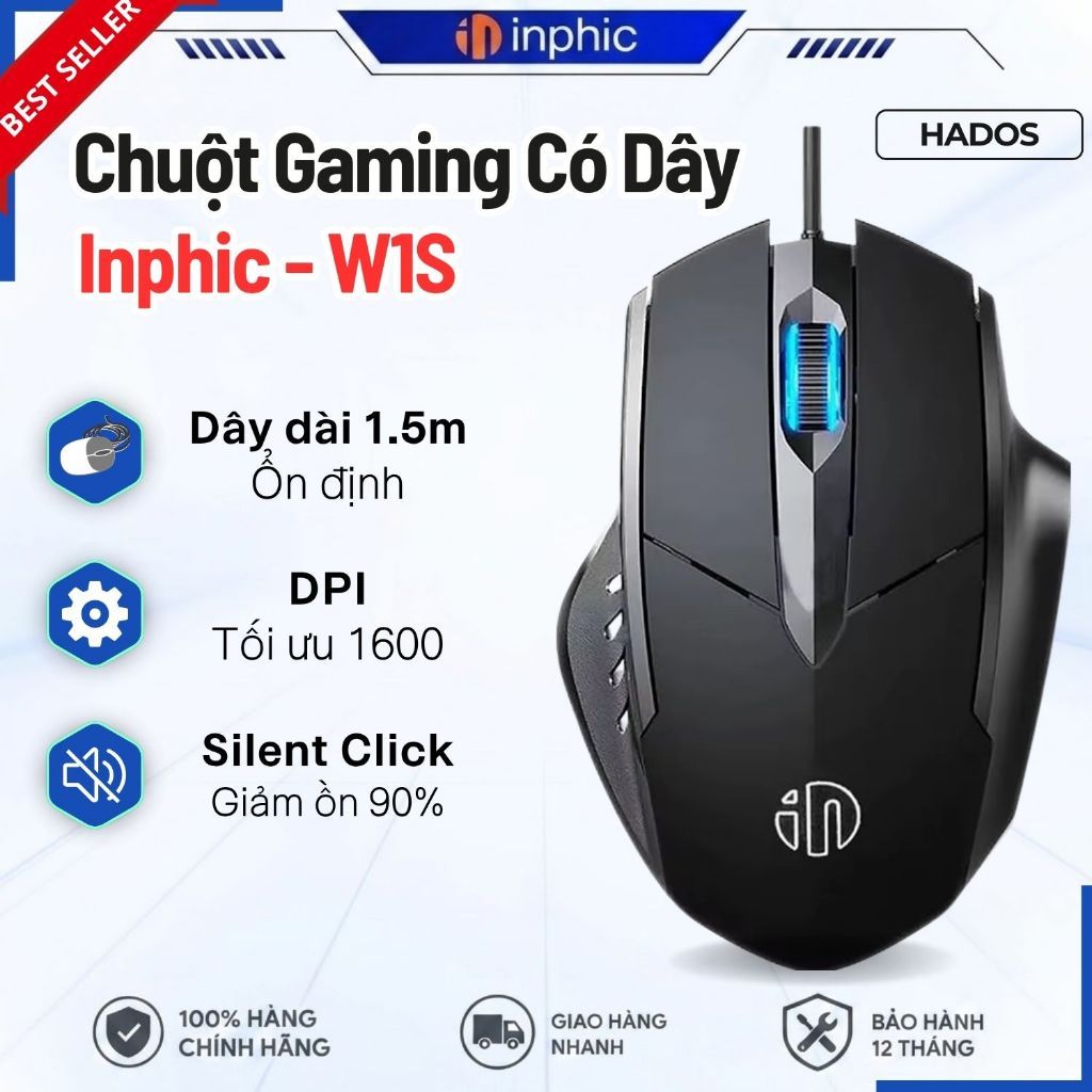 Chuột Gaming Có Dây Inphic W1S - Click Giảm Ồn Cảm Biến Quang Học Siêu Nhạy Không Delay Cho Game Thủ