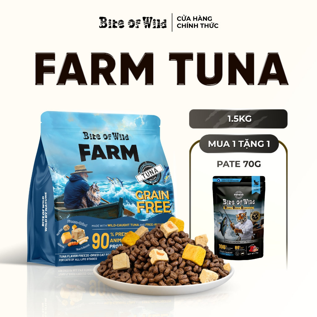 Hạt Cho Mèo Bite Of Wild Farm Cá Ngừ, Gói 1.5KG, 90% Thịt Cá Ngừ Na Uy, Gà Nuôi Thả, Hỗ Trợ Tiêu Hóa