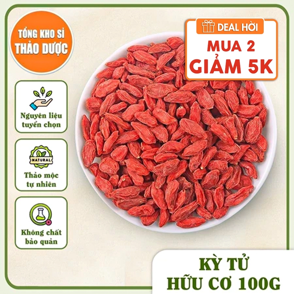 Kỳ tử hữu cơ 100g, trà kỷ tử, hạt to, đỏ, vị ngọt, dùng pha trà, chưng yến, nấu chè dưỡng nhan