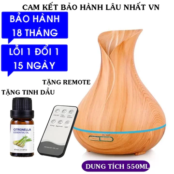 Máy Xông Tinh Dầu Đèn Xông Tinh Dầu Bình Hoa Tuylip 550ml Bảo Hành 18 Tháng Tặng Remote và Tinh Dầu