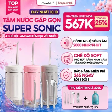 [GIÁ 522K TẠI LIVE SHOP] Tăm Nước Cầm Tay Brushie Super Sonic, Flossie Tăm Nước Du Lịch Phiên Bản Mới 2025, LIS