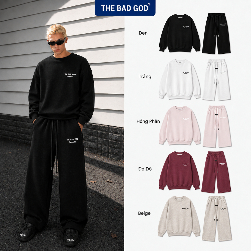 Bộ Đồ Nỉ THE BAD GOD Winter Nam Nữ Phong Cách Đường Phố, Chọn Bộ Hoodie, Bộ Sweater Hoặc Món Lẻ