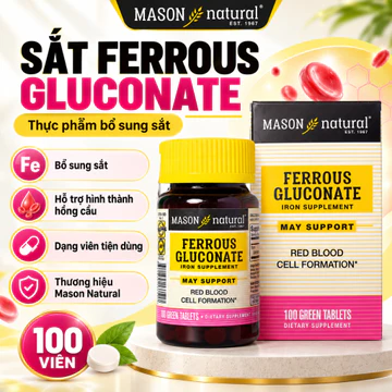 Viên Uống Sắt Hữu Cơ Mason Natural Ferrous Gluconate 27mg – Bổ Sung Sắt Cho Cơ Thể – 100 Viên