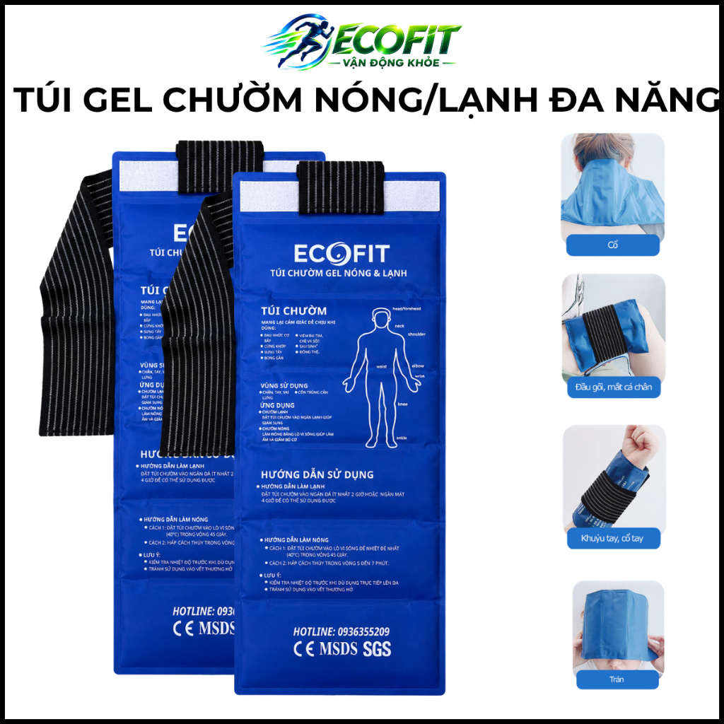 Túi Gel Chườm Nóng Lạnh Đa Năng ECOFIT Có Dây Cố Định, Thư Giãn Cơ Bắp, Hỗ Trợ Phục Hồi Sau Vận Động